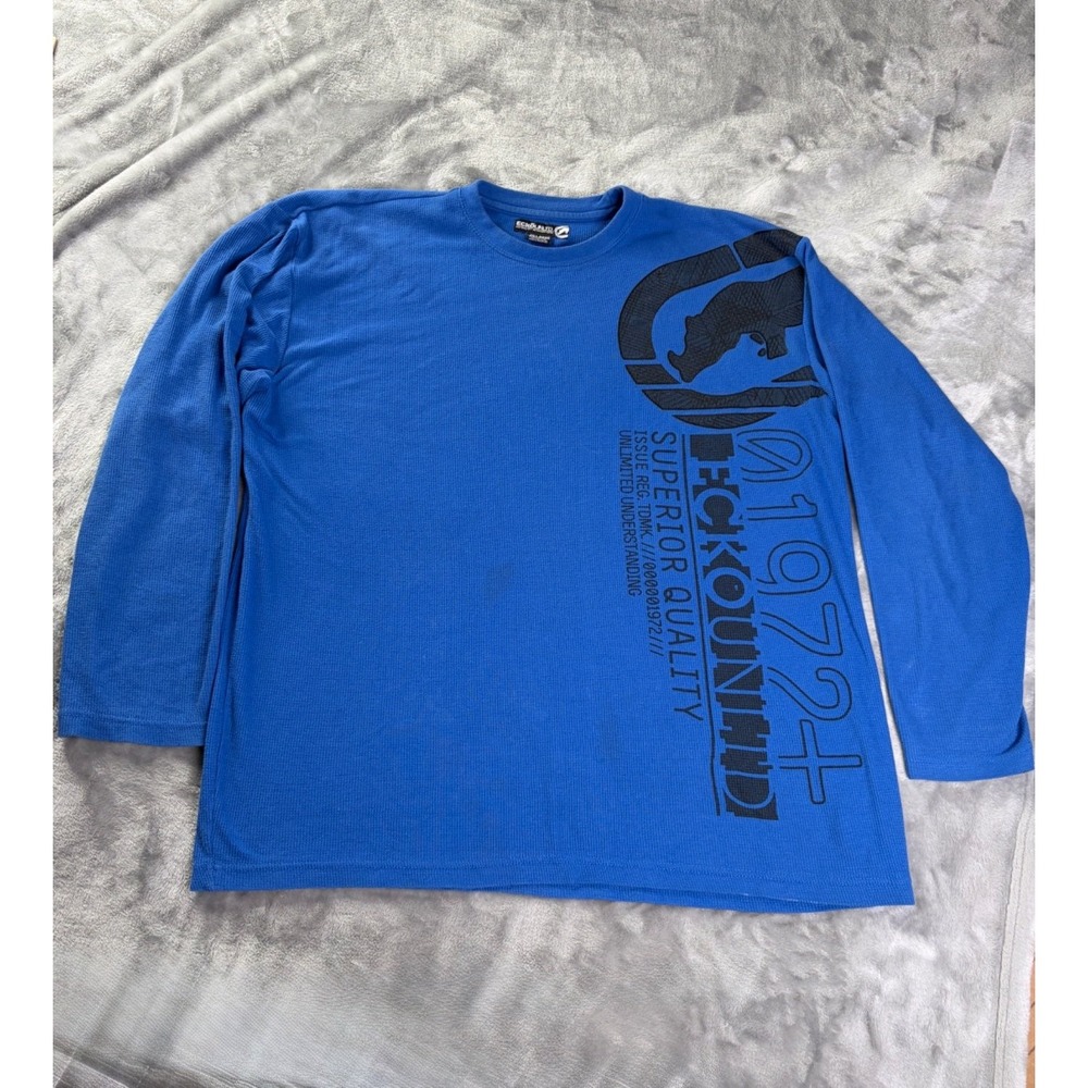 Ecko Unltd. Rhino Logo T-Shirt Mens 2XL Blue Long Sleeve Crew Neck Thermal Y2K